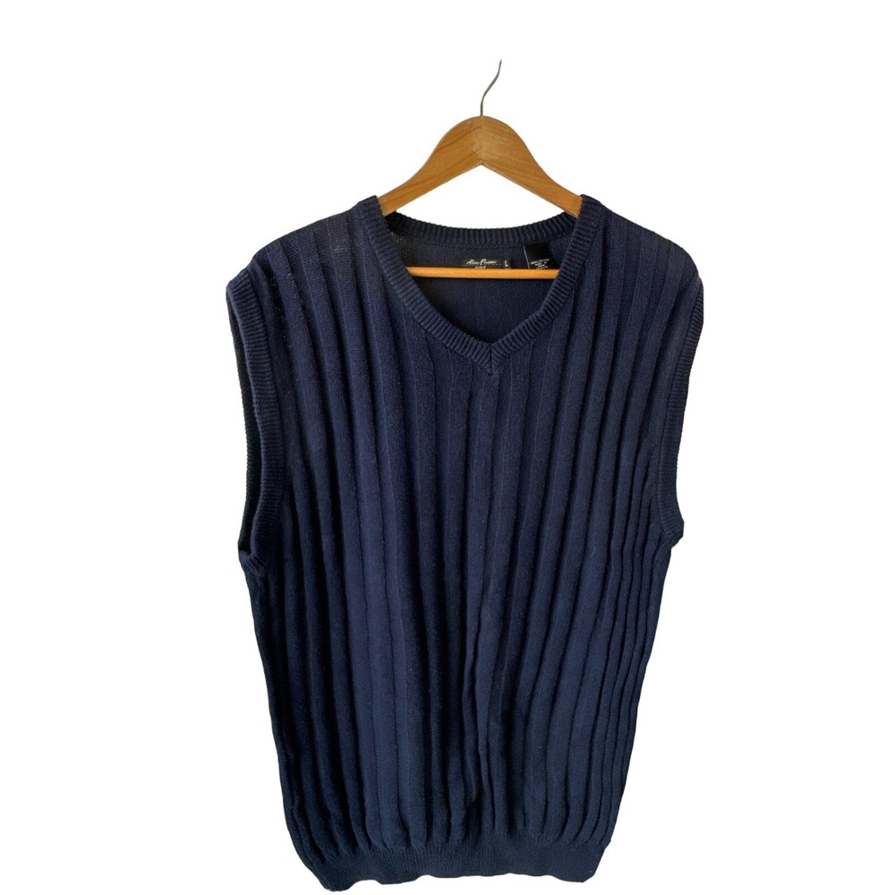 Alan Flusser Golf Sweater‎ Vest Size Large Dark Blue 100%Cotton